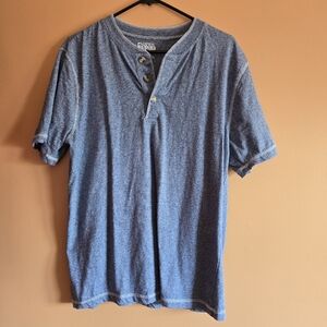 Open Trails Men's Blue Henley Short-Sleeve Shirt, L (PTP=20.75")